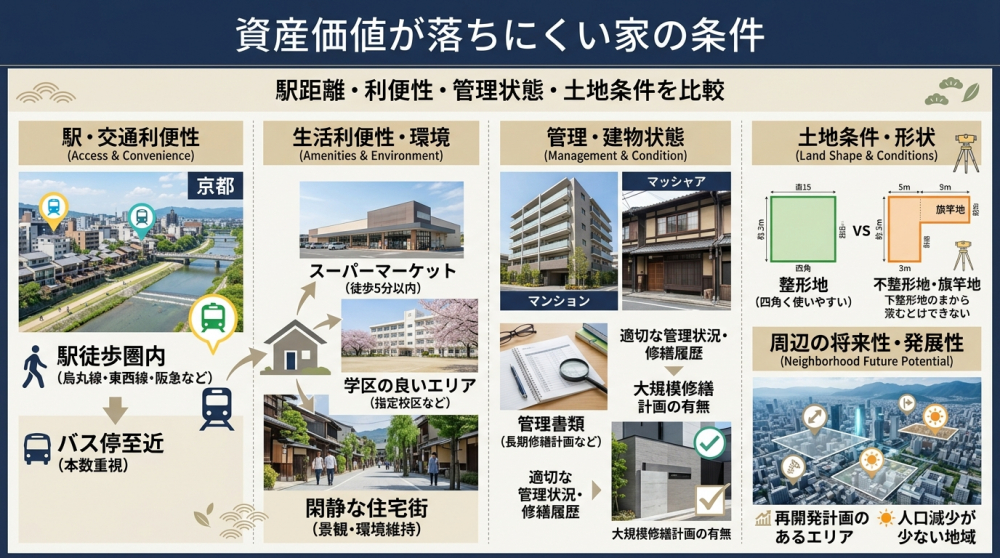 資産価値が落ちにくい家の条件を比較するイメージ