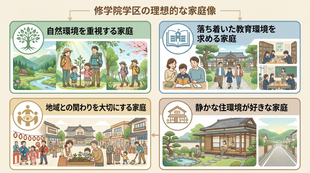修学院小学校区が向いているご家庭のイメージ図