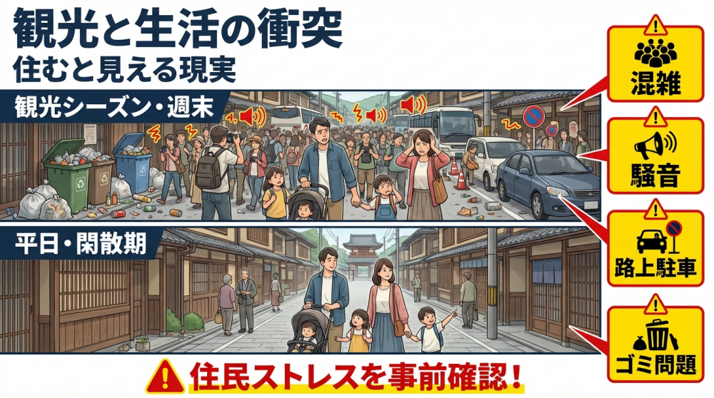 観光と生活がぶつかるイメージ