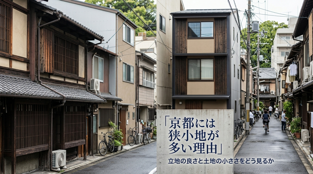 京都市内の狭小地と住宅街のイメージ