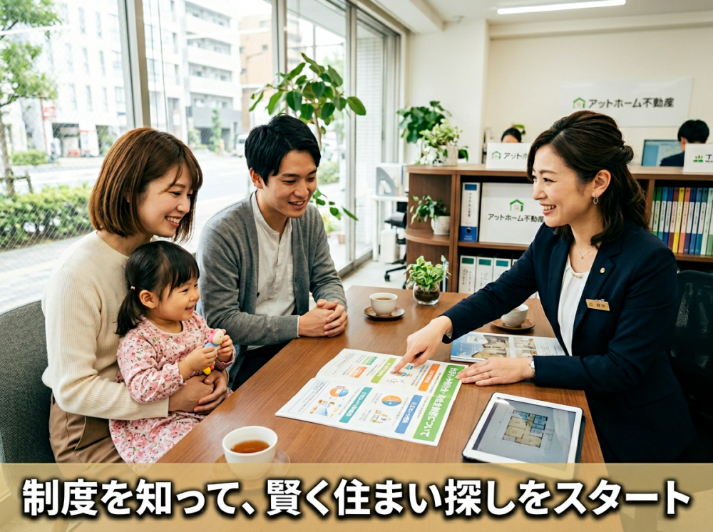 京都市で子育て世帯が中古住宅購入制度を活用するイメージ