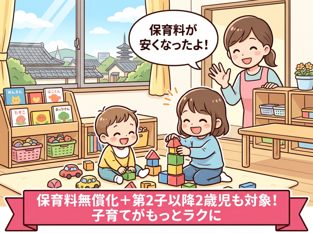 京都市の保育料支援や幼児教育無償化をイメージした画像