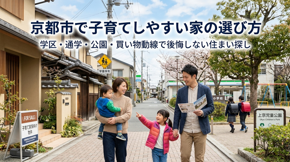 京都市で子育てしやすい家を探す家族のイメージ