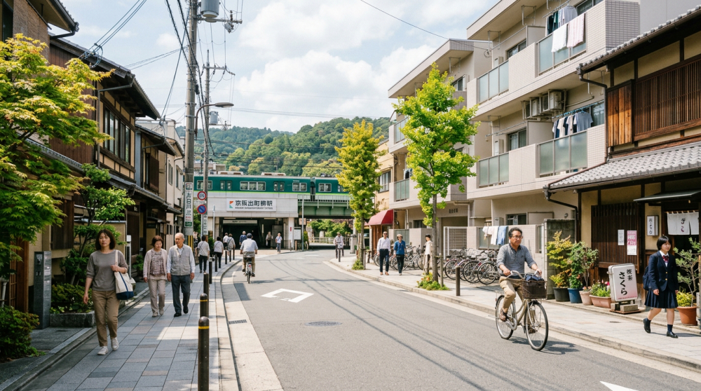 駅近物件や生活利便性の高い京都の住宅地のイメージ