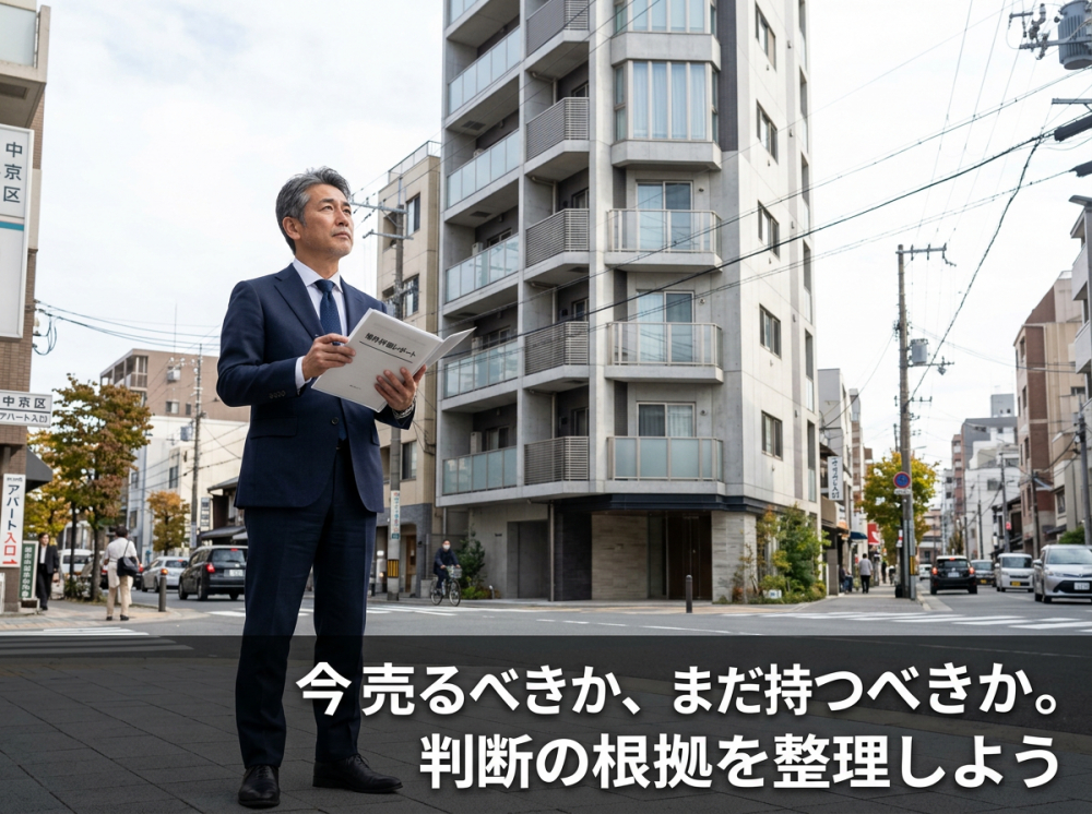 京都の一棟マンション売却タイミングを検討する投資家のイメージ