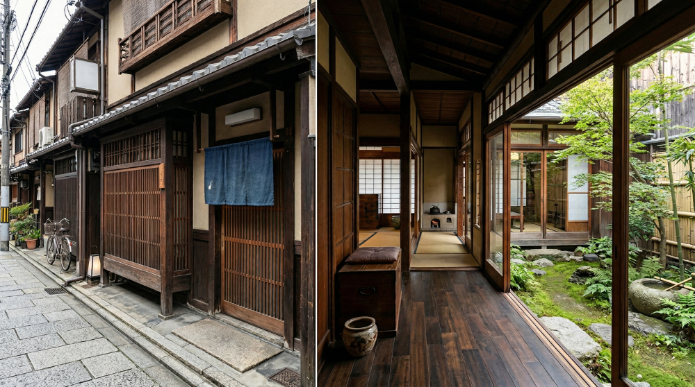 京都の町家の構造や街並みをイメージする画像