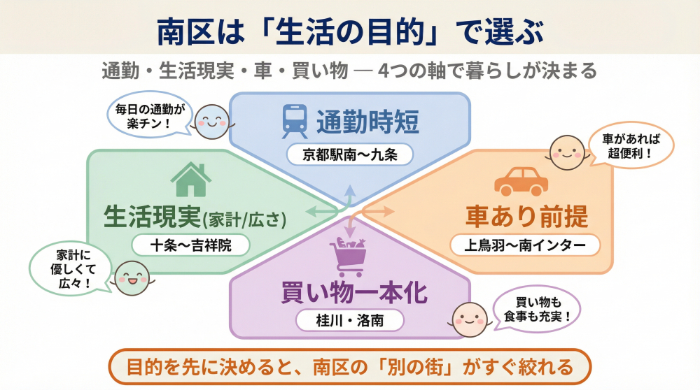 南区は生活目的で選ぶ（通勤・生活現実・車・買い物）