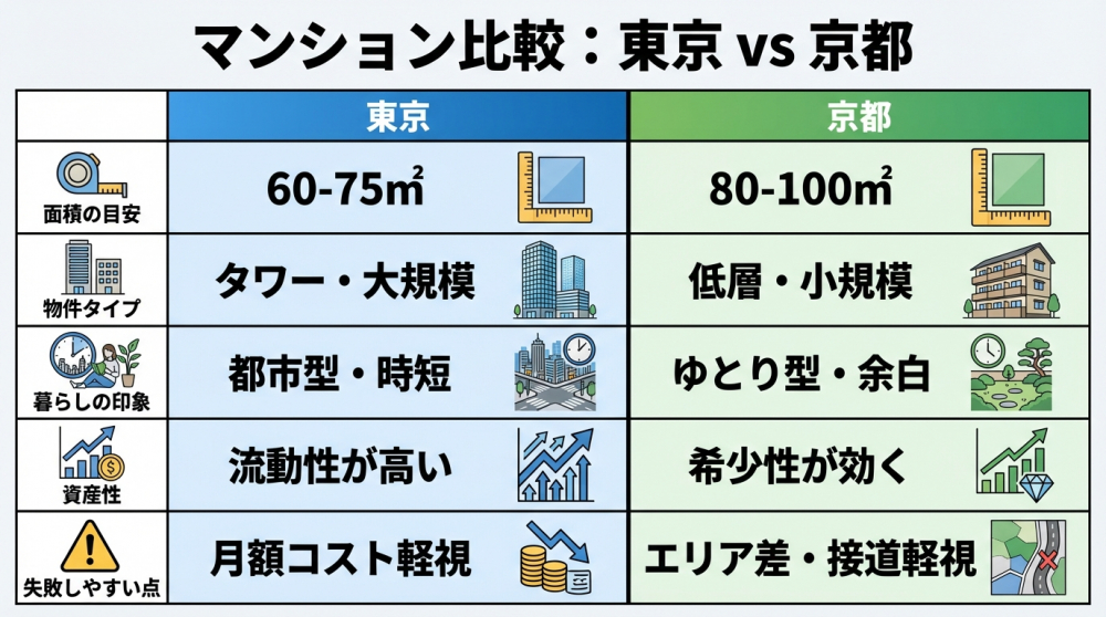 東京と京都の1億円比較イメージ
