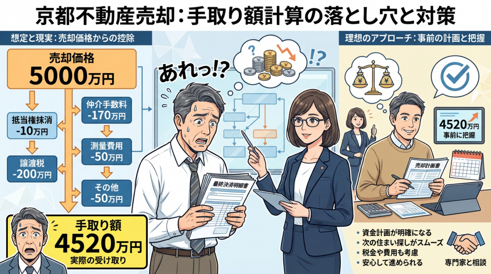 京都の不動産売却で損しない：手取り額（費用・税金）の考え方
