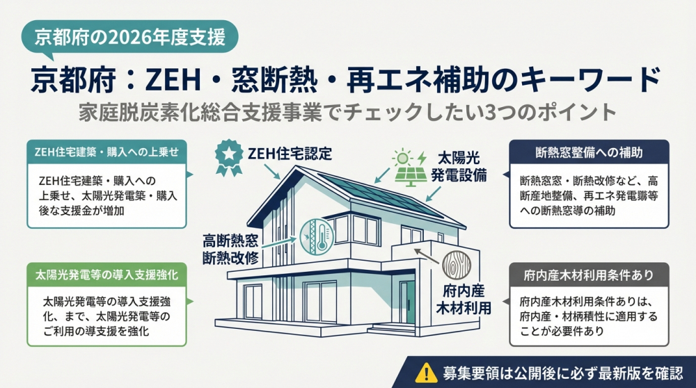 京都府のZEHや窓断熱や再エネ補助をイメージした住宅画像