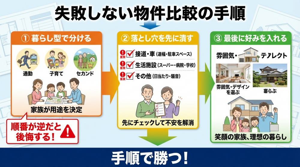 失敗しない比較手順（チェックのイメージ）