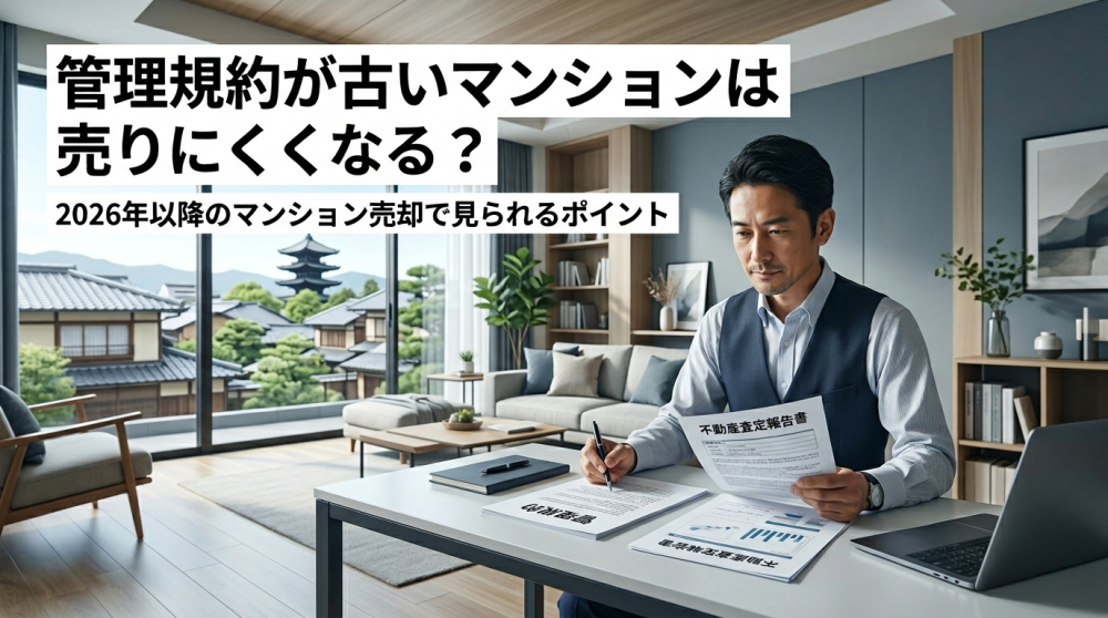 マンション標準管理規約改正と売却査定を確認するイメージ
