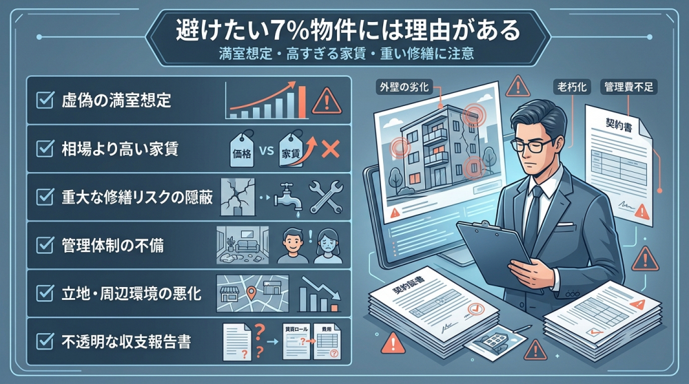 避けた方がいい収益物件のチェックポイントを確認する画像