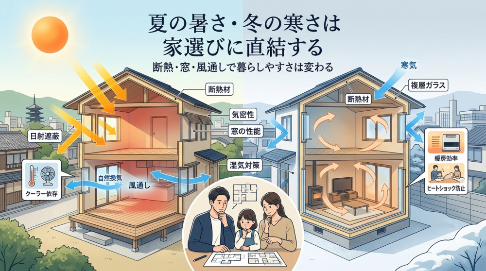 京都の夏の暑さと冬の寒さを考えた住まい選びのイメージ