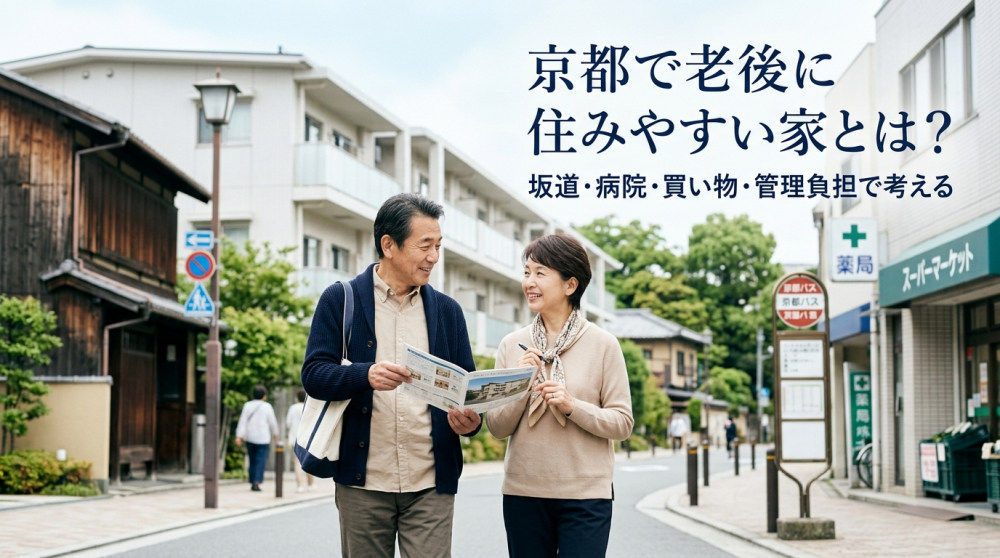 京都の夏と冬を考えて家選びをする家族のイメージ