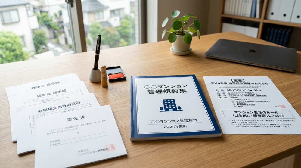 マンション規約や総会資料をイメージする画像