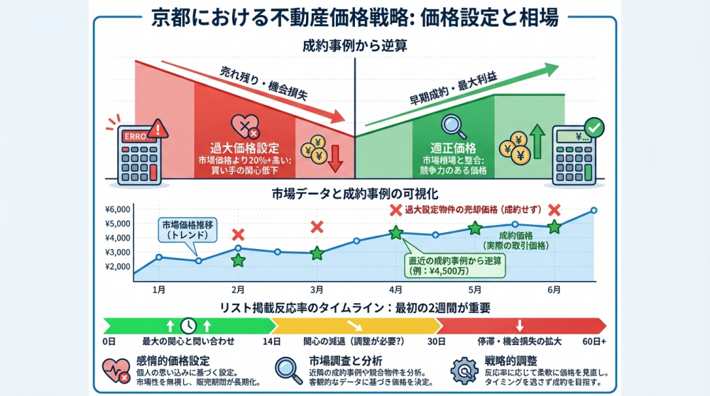 京都の不動産売却 価格設定と反響の関係 図解